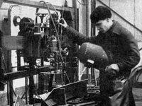 A prototype for automatic submerged arc welding at the Ural Rail Carriage Works, 1941