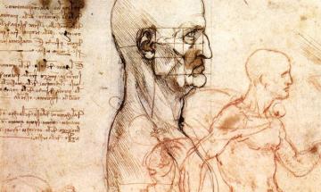 Leonardo da vinci, Profile of a man and study of two riders