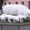 Ukraine, Poltava, A monument to pigs and piggys near the main building of the Poltava Scientific Research Institute of Pigs named after A.V.Kvasnitsky